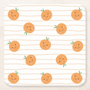 Cute Oranges Print - Square Paper Coaster