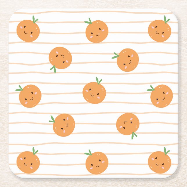 Cute Oranges Print - Square Paper Coaster (Front)
