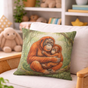 Cute Orangutan Mama And Baby Jungle Animals  Throw Pillow