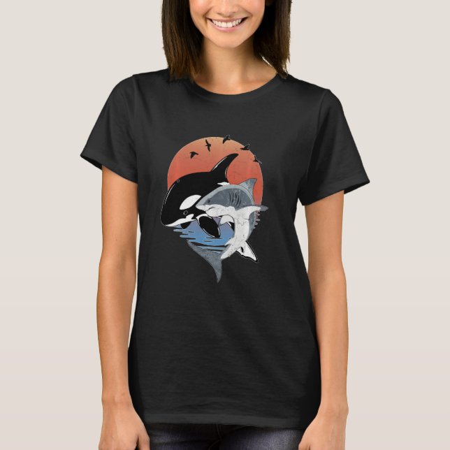Cute Orca Whale and Shark Samoa Polynesia Long Sle T-Shirt (Front)