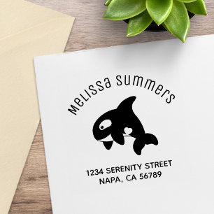 Cute Orca Whale Arch Address Rubber Stamp