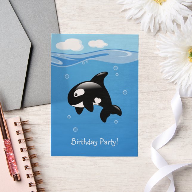 Cute Orca Whale Birthday Party Insert Vellum Invitations (Wedding)
