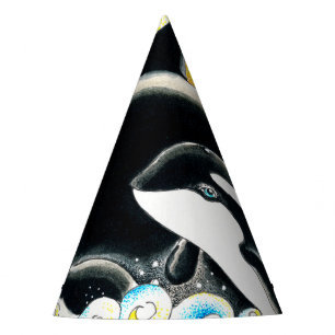 Cute Orca whale Family ink art Party Hat