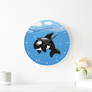 Cute Orca Whale in Ocean Large Clock