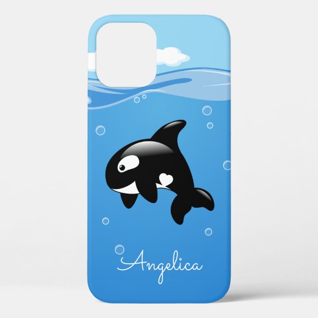 Cute Orca Whale in Ocean with Custom Name Case-Mate iPhone Case (Back)