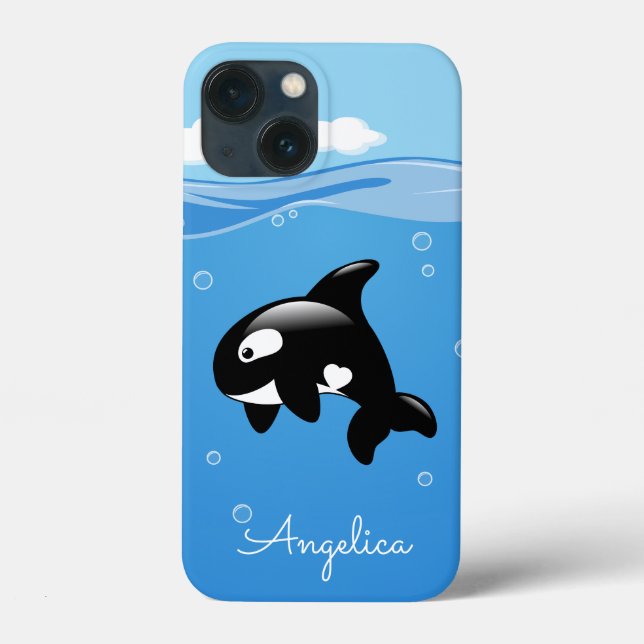 Cute Orca Whale in Ocean with Custom Name Case-Mate iPhone Case (Back)