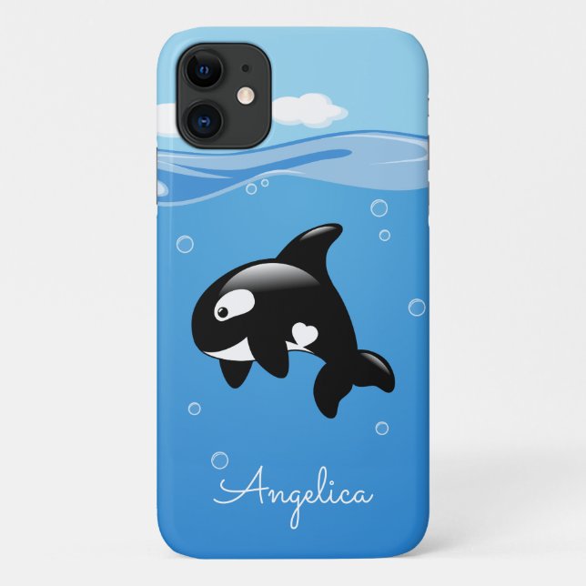 Cute Orca Whale in Ocean with Custom Name Case-Mate iPhone Case (Back)