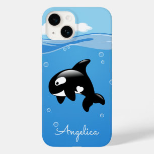 Cute Orca Whale in Ocean with Custom Name Case-Mate iPhone 14 Case