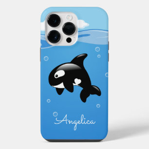 Cute Orca Whale in Ocean with Custom Name iPhone 14 Pro Max Case