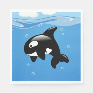 Cute Orca Whale on Blue Napkin