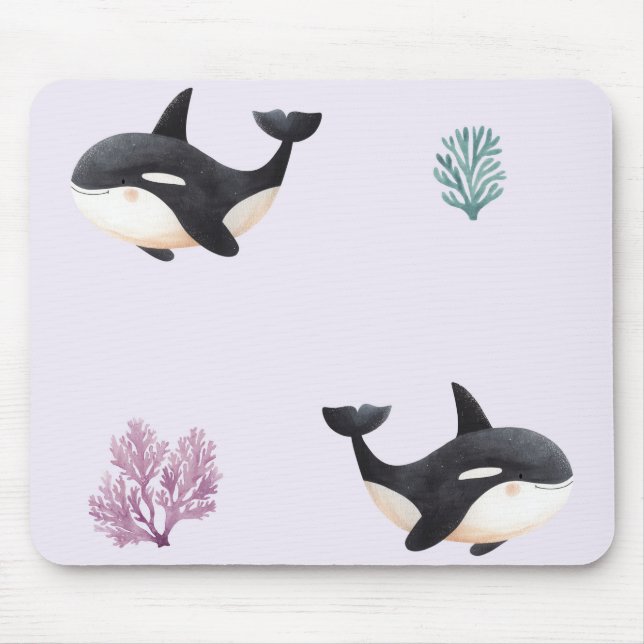 Cute Orca Whale Pattern Ocean Sea Life Nursery  Mouse Pad (Front)