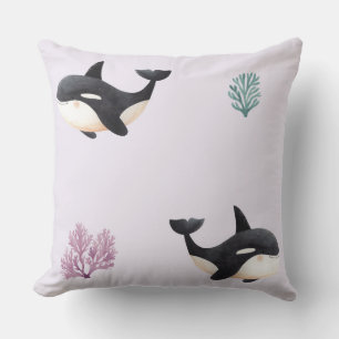 Cute Orca Whale Pattern Ocean Sea Life Nursery Throw Pillow