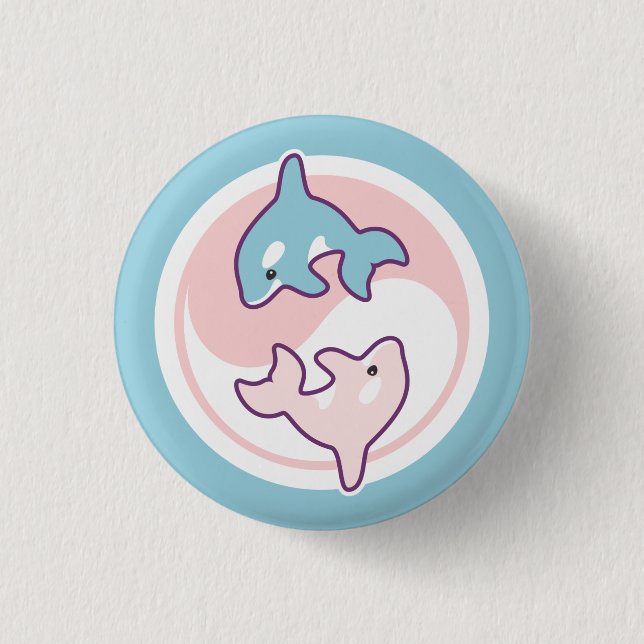 Cute Orca Whale Yin Yang 1 Inch Round Button (Front)