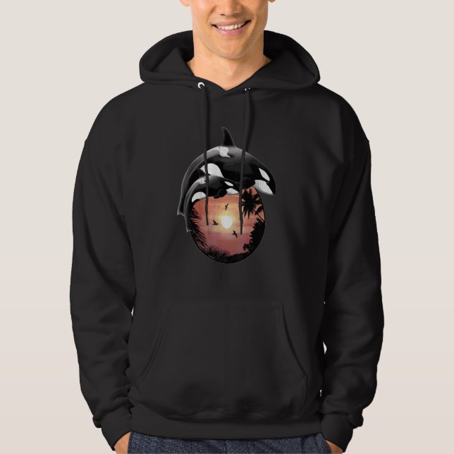 Cute Orca Whales Samoa Polynesia Style Sunset Hoodie (Front)