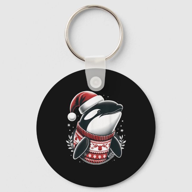 Cute Orca With Santa Hat Whale Christmas Xmas Vint Keychain (Front)