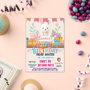 Cute Origami Bunny Birthday Invitation