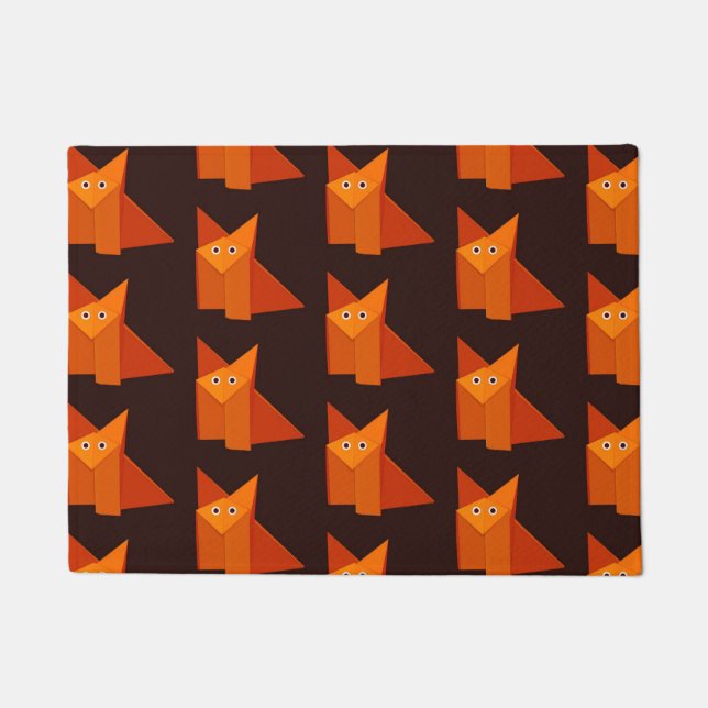 Cute Origami Fox Pattern Orange Brown Doormat (Front)