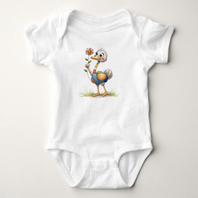 Cute Ostrich Baby Bodysuit (Front)