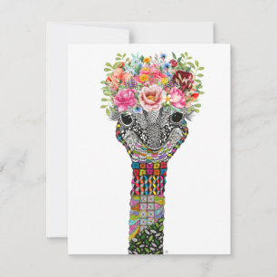 Cute Ostrich Floral Crown Greeting Card