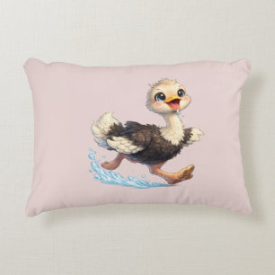 Cute Ostrich Happy Adventure Illustration Accent Pillow