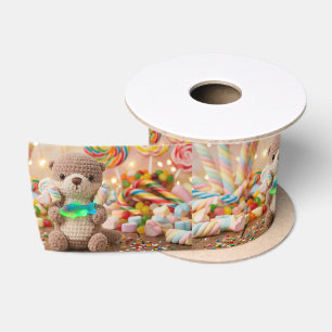 Cute Otter and Gummi Fish Birthday Satin Ribbon