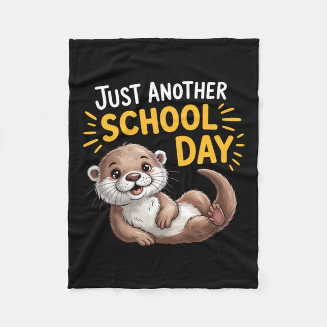 Cute Otter Another School Day Cartoon Design Fleece Blanket (Front)