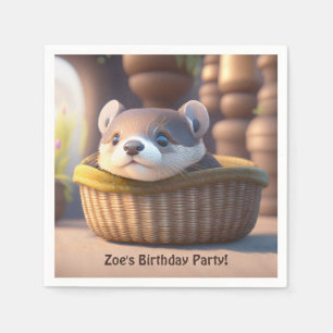 Cute otter baby in a basket - custom kids birthday napkin