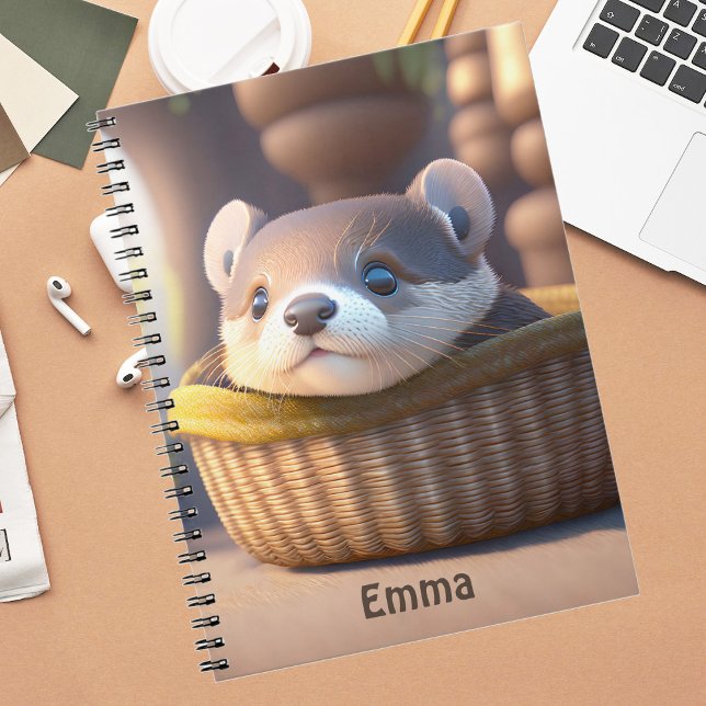 Cute otter baby in a basket - personalizable notebook (Creator Uploaded)