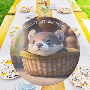 Cute otter baby in a basket - personalizable paper plate