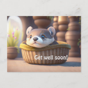 Cute otter baby in a basket - personalizable postcard