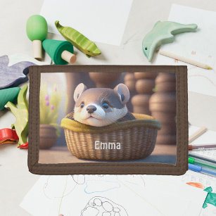 Cute otter baby in a basket - personalizable trifold wallet