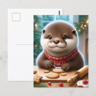 Cute Otter Baking Christmas Cookies Postcard