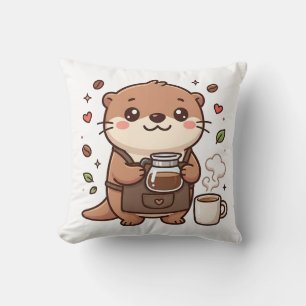 Cute Otter Barista Throw Pillow