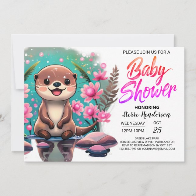 Cute Otter Boho Baby Shower Invitation (Front)