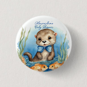 Cute Otter Boy Baby Shower 1 Inch Round Button