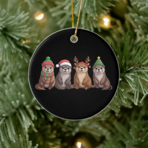 Cute Otter Christmas Funny Xmas Lights Animal Ceramic Ornament