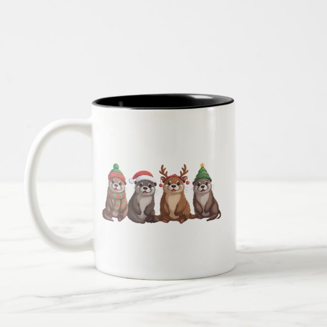 Cute Otter Christmas Funny Xmas Lights Animal  Two-Tone Coffee Mug (Left)