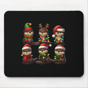 Cute Otter Christmas Pajama Cute Xmas Lights Anima Mouse Pad