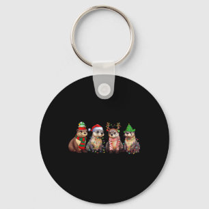 Cute Otter Christmas Pajama Fun Xmas Lights Animal Keychain