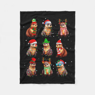 Cute Otter Christmas Pajama Funny Xmas Lights Anim Fleece Blanket