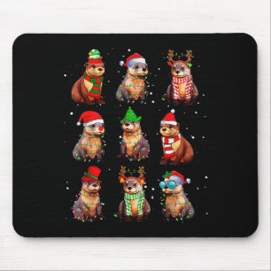 Cute Otter Christmas Pajama Funny Xmas Lights Anim Mouse Pad