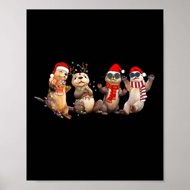 Cute Otter Christmas Pajama Funny Xmas Lights Anim Poster (Front)
