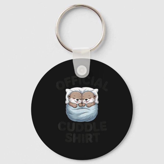 Cute Otter Couple Cozy Cuddle  Keychain (Front)