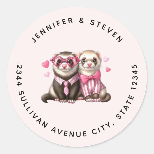 Cute Otter Couple in Love Address Classic Round Sticker (Front)