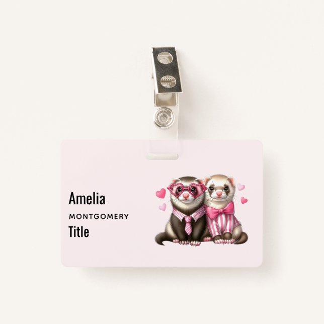 Cute Otter Couple in Love Badge (Front with Clip)