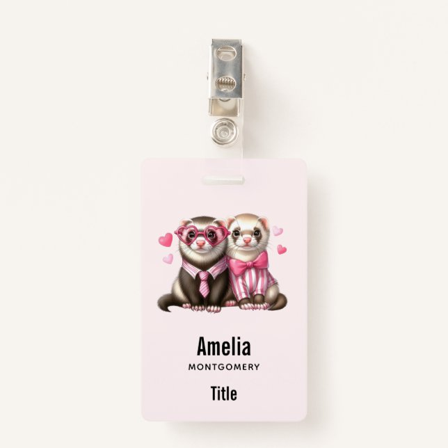 Cute Otter Couple in Love Badge (Front with Clip)