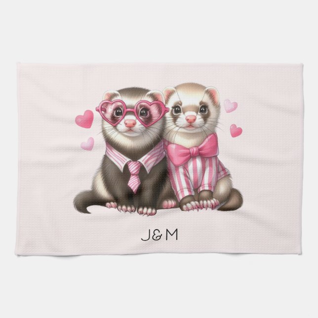 Cute Otter Couple in Love Kitchen Towel (Horizontal)