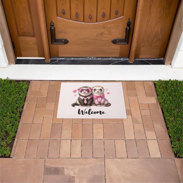 Cute Otter Couple in Love Welcome Doormat (Outdoor)