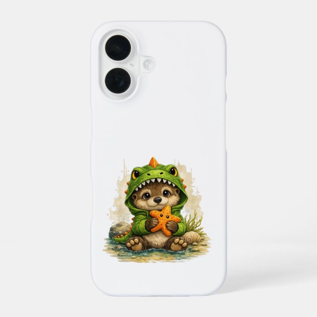 Cute Otter Dino iPhone 16 Case Kawaii (Back)