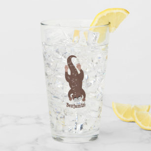 Cute otter diving cartoon illustration glass
